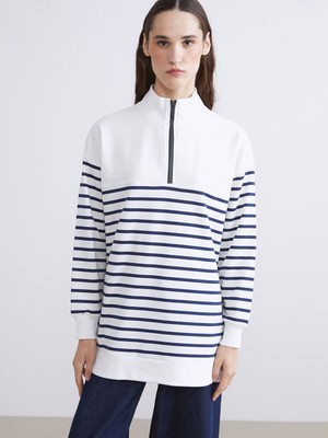 Lc Waikiki Yeni Sezon Dik Yaka Çizgili Kadın Sweatshirt Tunik