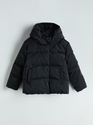 Lc Waikiki Kız Çocuk Kapüşonlu Şişme Kaban Siyah Uzun Kollu Midi Model