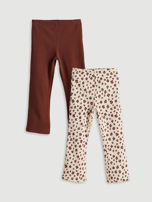 Lc Waikiki Yeni Sezon Beli Lastikli Çiçekli Kız Çocuk Tayt 2'li