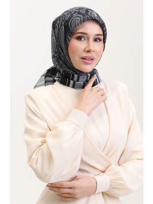 Etnik Kehribar Eşarp 70275-01 Siyah Gri