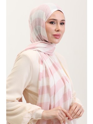 Geometrik Desenli Keten Şal 70285-06 Pembe