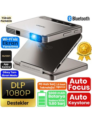 Vankyo Aurzen Zıp Katlanabilir Dlp 1080P Destekli Bataryalı Projeksiyon Cihazı +Auto Focus+Auto Keystone+Type-C Hızlı Şarj+6g Wifi+6.1 Bluetooth Gold - Ps5/ps4/xbox