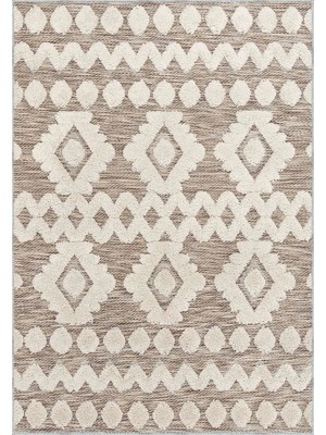 Lincoln Geometrik Bej Polyesterve Pamuklu Yıkanabilir Kaydırmaz Taban Dijital Baskı Halı