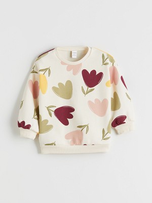 Lc Waikiki Yeni Sezon Bisiklet Yaka Çiçekli Kız Çocuk Sweatshirt