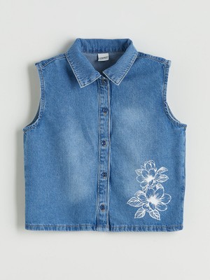 Lc Waikiki Yeni Sezon Çiçekli Kız Çocuk Crop Jean Gömlek