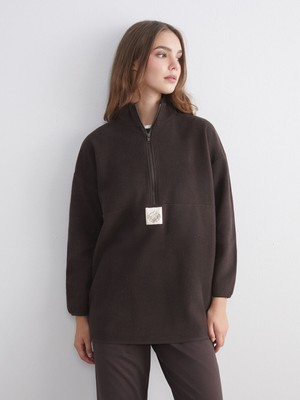 Lc Waikiki Yeni Sezon Dik Yaka Baskılı Polar Kadın Sweatshirt Tunik