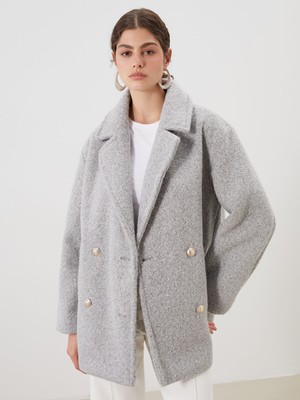 Lc Waikiki Yeni Sezon Kruvaze Yaka Oversize Kadın Kaşe Kaban
