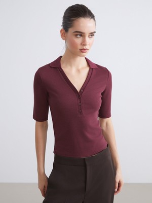 Lc Waikiki Yeni Sezon Polo Yaka Fitilli Kadın Tişört