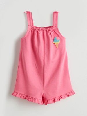 Lc Waikiki Yeni Sezon Kare Yaka Nakışlı Kız Çocuk Salopet