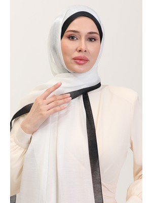 Kehribar Lüks Şal 70274-07 Beyaz Siyah