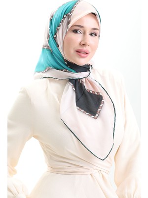 Geometrik Desenli Eşarp 70293-06 Siyah Yeşil