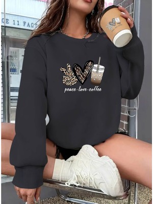 Kadın Uzun Kollu Bisiklet Yaka Kalp Desenli Viskon Iki Iplik Bluz