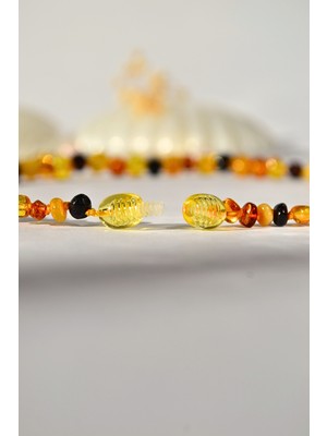 Kehribar Kolye Doğaltaş Çocuk ve Kadın Erkek 34CM Turuncu