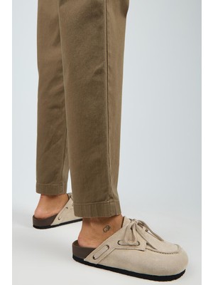 Manijero Karis Kadın Hakiki Deri Bağcıklı Sabo Bej Terlik