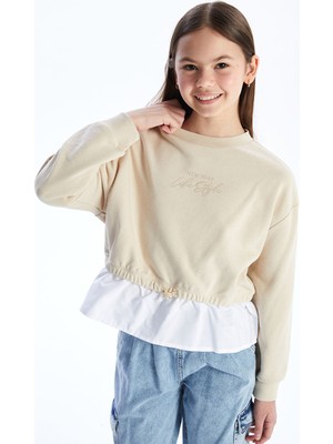 Lc Waikiki Yeni Sezon Bisiklet Yaka New York Baskılı Kız Çocuk Sweatshirt