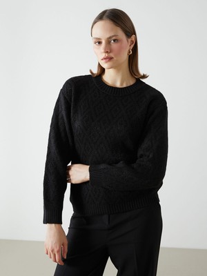 Lc Waikiki Yeni Sezon Bisiklet Yaka Baklava Desenli Kadın Triko Kazak