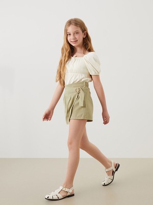 Lc Waikiki Yeni Sezon Beli Lastikli Keten Karışımlı Kız Çocuk Şort Etek