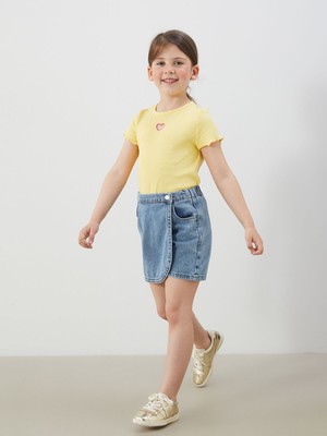 Lc Waikiki Yeni Sezon Beli Lastikli Kız Çocuk Jean Şort Etek