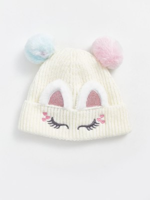 Lc Waikiki Yeni Sezon Çift Ponponlu Nakışlı Kız Çocuk Triko Bere