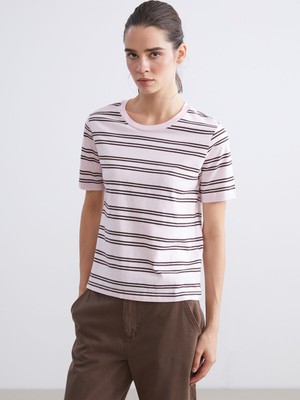 Lc Waikiki Yeni Sezon Bisiklet Yaka Çizgili Kadın Tişört