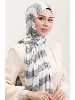 Geometrik Desenli Keten Şal 70285-07 Lacivert