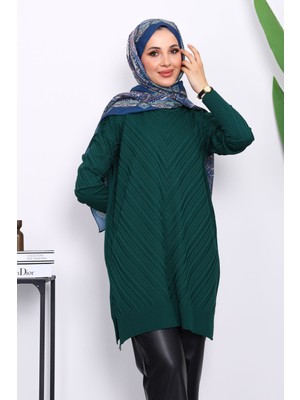 İmaj Butik Zümrüt Yeşili Soğuk İplik Triko Tunik