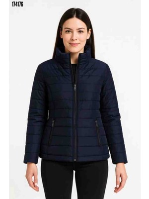 Bomber Mont Ceket-Su Itici Kumaş, Kapitone Astarlı, Fermuarlı, Kışlık, Kırmızı Gül Figürlü Kolye Hediye