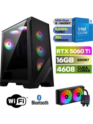 MSI Şafak-Gaming Pc Ddr5-Rtx 5060Tİ 16GB -Intel I5 14600KF – 32 GB Ddr5 Ram –  1 Tb M.2 SSD 5000 4000 – 240MM Sıvı Sogutma -Windows 11 Pro