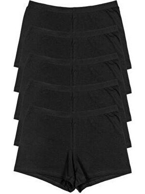 Nicoletta Siyah Kadın Boxer Külot 5'li Paket Düz Desenli XL Beden Paça Tipi ile Konforlu Seçim