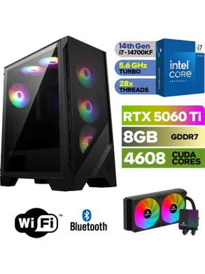 MSI Şafak-Gaming Pc Ddr5-Rtx 5060Tİ 8gb -Intel I7 14700KF – 32 GB Ddr5 Ram –  1 Tb M.2 SSD 5000 4000 – 240MM Sıvı Sogutma -Windows 11 Pro