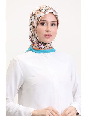 Desenli Soft Eşarp 70245-12 Turkuaz Kahverengi