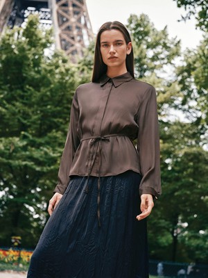 Lc Waikiki Yeni Sezon Beli Kuşaklı Saten Kadın Gömlek