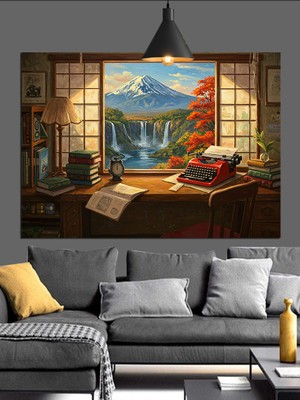 Pencereden Görünen Uzak Dağ Manzarası Dekoratif Kanvas - Mdf Ahşap Tablo