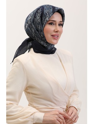 Etnik Kehribar Eşarp 70279-06 Lacivert