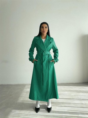 Evyora Kapitone Deri Trench - Yeşil