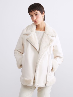 Lc Waikiki Yeni Sezon Biker Yaka Kadın Deri Görünümlü Mont