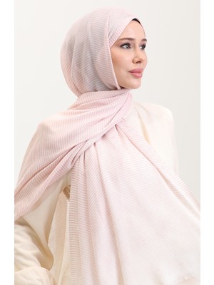 Çizgi Desenli Keten Şal 70286-04 Pembe