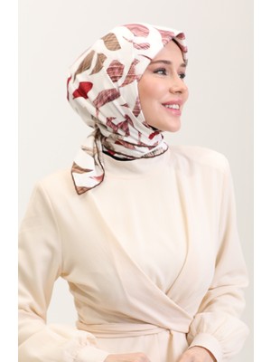 Desenli Eşarp 70289-04 Kahverengi Bordo
