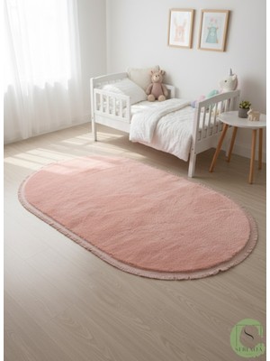 Serenita Home Post/peluş Yıkanabilir Kaymaz Taban Yumşacık Pembe Saçaklı Modern ve Şık Salon Oturma Odası Mutfak Çocuk Odası Koridor Antre Halısı