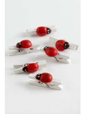 Depomix 1 Adet Uğur Böceği Süs Mandal-Beyaz