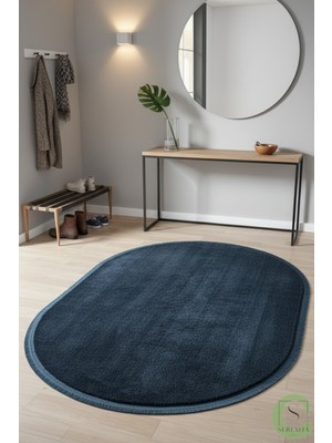 Serenita Home Post/peluş Yıkanabilir Kaymaz Taban Yumşacık Mavi Saçaklı Modern ve Şık Salon Oturma Odası Mutfak Çocuk Odası Koridor Antre Halısı