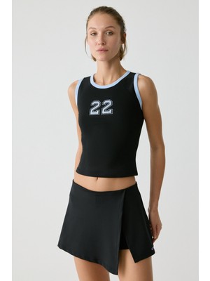 Grimelange Jenny Kadın Yuvarlak Yaka Kolsuz Baskı Detaylı Siyah T-shirt