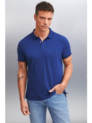 Grimelange MARTEN Erkek %100 Pamuk Kısa Kollu Regular Fit Lacivert Polo Yaka T-shirt