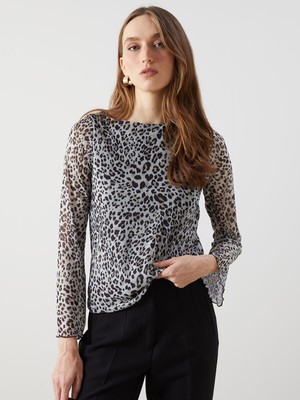 Lc Waikiki Yeni Sezon Kayık Yaka Leopar Desenli Kadın Bluz