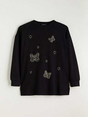 Lc Waikiki Yeni Sezon Bisiklet Yaka Taşlı Kadın Sweatshirt Tunik