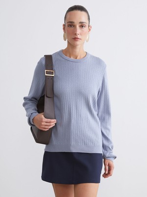 Lc Waikiki Yeni Sezon Bisiklet Yaka Kendinden Desenli Kadın Triko Kazak