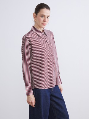 Lc Waikiki Yeni Sezon Büyük Beden Çizgili Oversize Poplin Kadın Gömlek