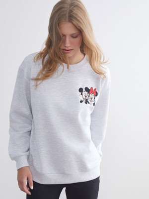 Lc Waikiki Yeni Sezon Mickey ve Minnie Mouse Nakışlı Kadın Kalın Sweatshirt