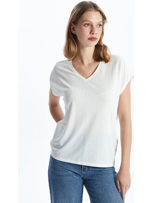 Lc Waikiki Yeni Sezon V Yaka Parlak Görünümlü Kadın Tişört