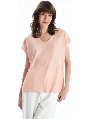 Lc Waikiki Yeni Sezon V Yaka Parlak Görünümlü Kadın Tişört